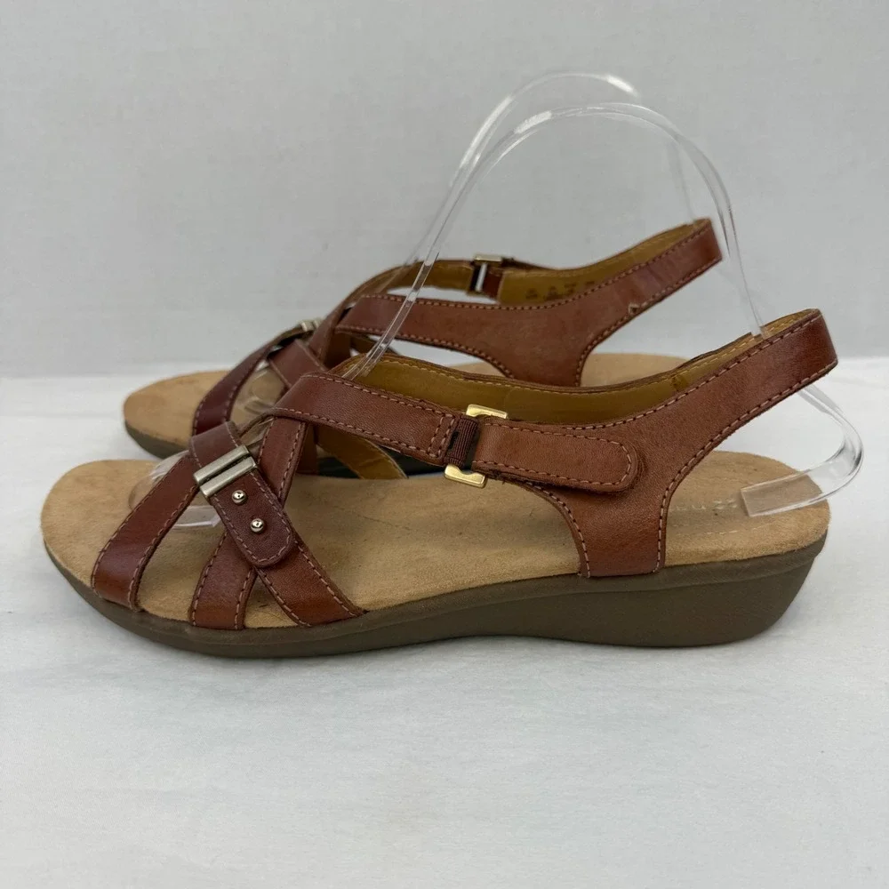 Naturalizer Winsome Brown Leather Strappy Slingback Wedge Sandals Womens 8.5N